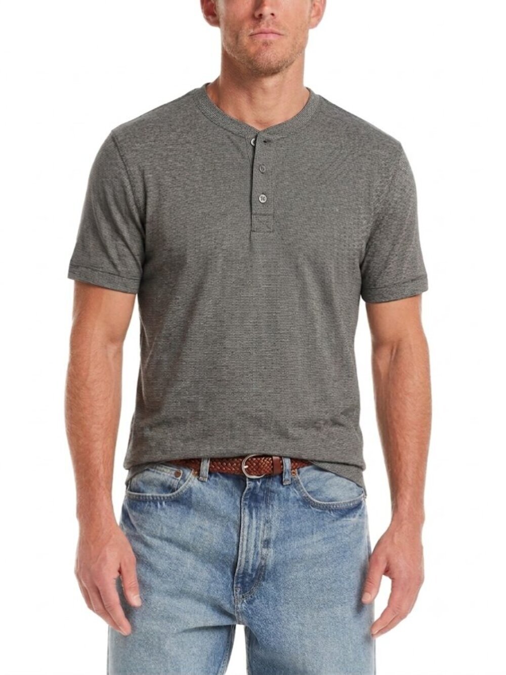 Weatherproof Vintage Striped Button Up Shirt Mens Medium Grey Cotton Blend Casua
